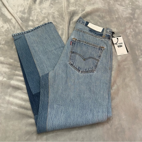 New! RE/Done 90’s crop low slung indigo spliced patchwork blue 28843 - Picture 1 of 14